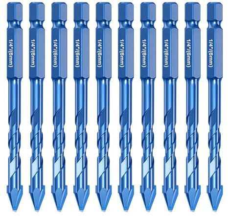 Juego de 10 brocas para azulejos, vástago hexagonal 1/4, broca para hormigón, punta de carburo de tungsteno de alta resistencia, para porcelana, vidrio, ladrillo, cemento, madera