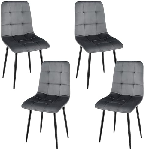 ANVOFONG Sedie Sala da Pranzo Set di 4, Addensato Olandese Cuscino di Velluto Adatto per Sala da Pranzo, Cucina, Soggiorno, Grigio Scuro.