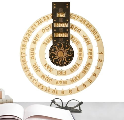 Kalender Aus, Rotierender Kreiskalender, Holzkalender-Dekoration 2025, Vintage-Tischkalender Mit Graviertem Zifferblatt, Für Wand Und Tisch Im Landhausstil