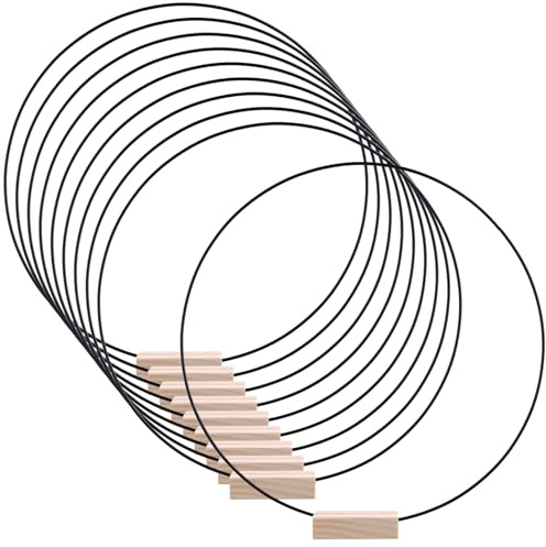 FUNSUEI 10 Stück 30cm Metallringe Zum Basteln Schwarz, Dekoring Metallring Mit Fuß, Zum Dekorieren mit Holzständer für DIY Handwerk