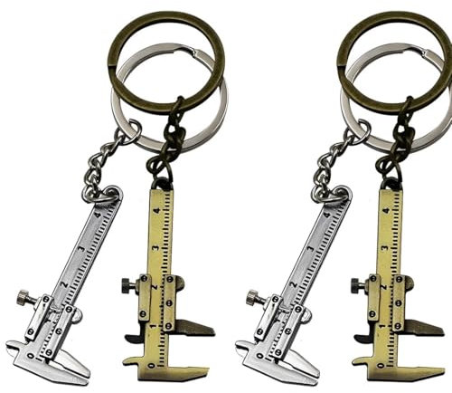 EIHI 4 pièces Mini Pied à Coulisse Portable Porte-CléS Outils De Jaugeage De Mesure Porte-CléS Style Simulation ModèLe RèGle Vernier Pied à Coulisse（Argent et bronze）
