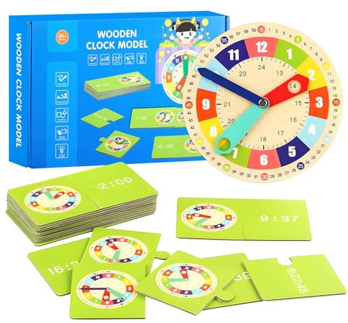 Beinup Lernuhr Kinder,Lernspiel Uhr,Holzspielzeug Lernuhr Kinder Kalenderuhr,Zeitunterrichts-und Demonstrationsuhrmodell,Montessorispielzeug Für Kleinkinder,Pädagogisches Spielzeug