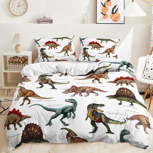 Lunoroey Dinosaurie sängkläder påslakanset dubbel storlek barn pojkar flickor Jurassic dinosaurie tema bäddset täcke set mjukt påslakanset barn födelsedagspresenter