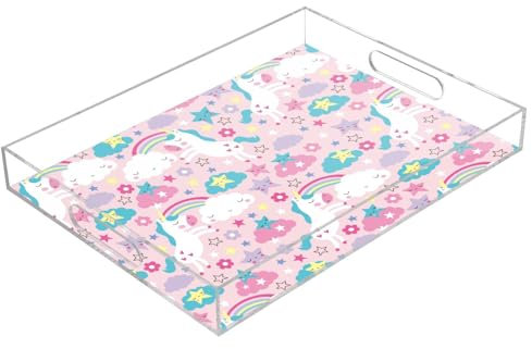 Acrylic Clear Trays Peach Unicorns Clear Tray with Handles 12 x 16 Serving Tray Clear Waterproof