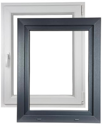 ALUCON Fenster 600x800 mm – Kunststofffenster 60x80 cm – Flügelfenster Innen Weiß/Außen Anthrazit – DIN Rechts