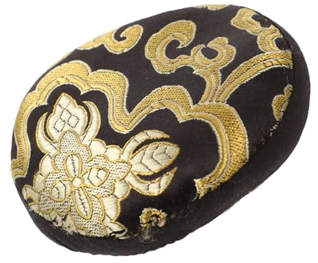 BESTonZON Klangschalenkissen Aus Handgefertigtem Holz 10cm Schwarz Gold Rutschfeste Buddhistische Schalenmatte Für Meditation Und Yoga Dekoratives Klangschalenpad Für Zuhause Und Büro