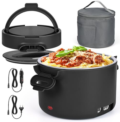 Czoele 100W Scaldavivande Elettrico Portatile 1L Termos per Alimenti 12V 24V 220V Contenitore Elettrico Thermos Pappa Neonati Acciaio Inossidabile Isolante Portavivande Scaldapranzo per Auto Casa