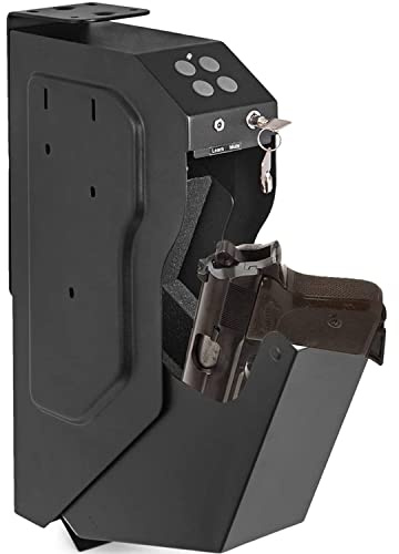 YANDDEA Gun safes for pistols, mini handgun safe, wall-mounted handgun gun cabinet, handgun cabinet with digital keyboard and 2 emergency keys, steel security gun safe for desk cabinet
