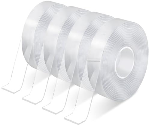 Cokshy 4 Rollen Doppelseitiges Klebeband Extra Stark, 20MM Transparent Nano Tape, Doppelseitiges Klebeband Ablösbar für Büro Küche Bad Fotos Poster Einfügen (3 Meter)