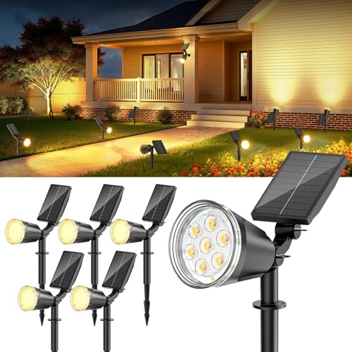 GEARLITE Solcellslampor för utomhusbruk trädgård, varmvit sol LED-strålkastare utomhus med 1 500 mAh batteri, 1 200 lumen solcellslampor för utomhusbruk med IP65 vattentät för trädgårdsdekoration