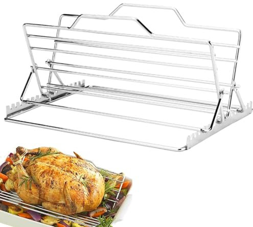 Chicken Roasting Rack - Pan Rack | Adjustable V Shape Turkey Tray | Foldable & Adjustable Meat Rack | Kitchen Gadgets Oven Grills | Stand