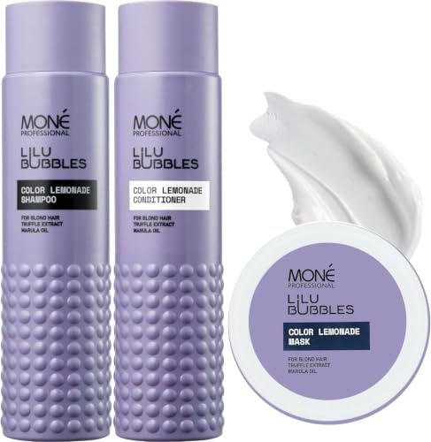 MONÉ PROFESSIONAL - Set pour cheveux décolorés et blonds - Shampooing + Après-Shampooing (non-violet) + Masque (non-violet) - Cheveux blonds, décolorés, clairs, gris