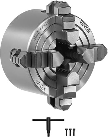 VEVOR Set di Mandrino per Tornio a ４ Griffe Diametro da 80 mm, Mandrino Autocentrante Materiale Principale HT300 Intervallo di Serraggio tra 5-80 mm con Viti di Fissaggio per Tornio per Legno Metallo
