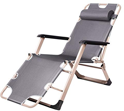 MILESU Outdoor Folding BbedReclining Chair, Folding Lounge Chair Adjustable Sunbed with Removable Pillow, 180 Degree Flat, Widened Lounger for Garden Beach Patio Camping