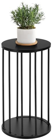 HDANI Soporte Redondo para Plantas de Metal de 55 cm,Soporte para Flores Sólido y Robusto para Salón,Jardín,Balcón,Taburete para Flores de Madera,Negro