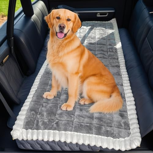 LiveGo Backseat Pet Bed Mat, Truck Plaid Dog Bed for Car Back Seat, Deluxe Dog Seat Covers, Non-Slip Travel Pet Mat, Fit for Backseat Extenders and Trucks SUVs (Dark gray B, 63 * 138cm)