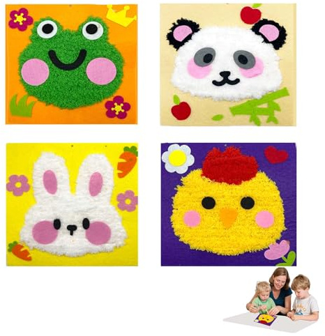 Set cucito bambini fai da te kit cucito feltro animali 4 pezzi 20x20cm lavoretti creativi manuali con accessori completi per gioco educativo regalo per bambini 5+ anni