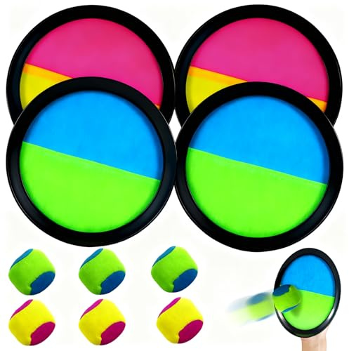 Ynanimery Toss and Catch Ball Set,4 Paddles 6 Sticky Ball, Great Outdoor Toys for Ages 3+,Families Fun Activity Yard Garden Beach Toy