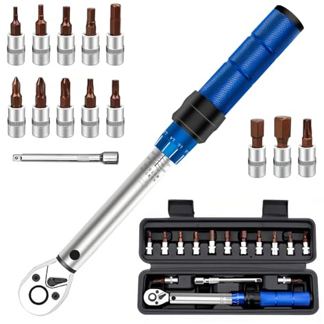 Ftemglo Drehmomentschlüssel Fahrrad 1/4 Zoll, 15TLG Torque Wrench Set, 2-24NM, 0,1NM Mikro-Einstellung, 72 Zähne Ratsche, ±3% Fehlergenauigkeit, mit 100mm Verlängerungsstangen und Stecknüsse 35mm