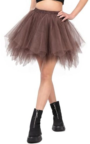 Kefiyis Gonna in tulle, da donna, per carnevale, feste, tutù, abito da ballo, marrone, Taglia unica