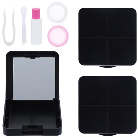 TOYANDONA 3 Sets Portable Case Kit Mirror, Black Design Travel Lens Storage Box for Daily Use and Halloween White Contact Lenses