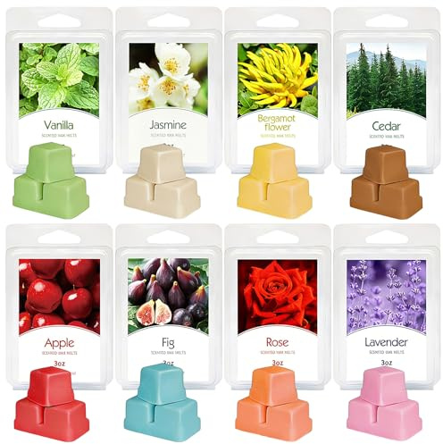 LUCKYJY Duftwachs für duftlampe,Duftwachs Wax Melts Duftwachswürfel 100% Sojawachs Wax Melts für Kerzen Wärmer Geschenk Set für Halloween Weihnachten 8 Düfte