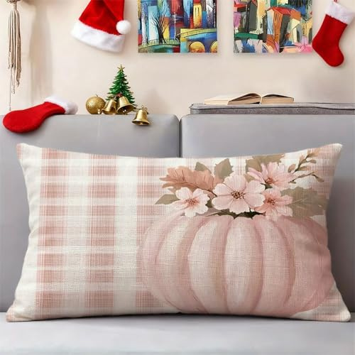 Pink Kissen 50x80 cm Rechteck Kissenbezug Kürbis Outdoor Kissen Wetterfest Leinen Kissenbezüge 1 Set Doppelseitiger Gedruckte Cushion Covers für Herbst Deko Garten Terrasse Sofa Balkon Auto 3s-570
