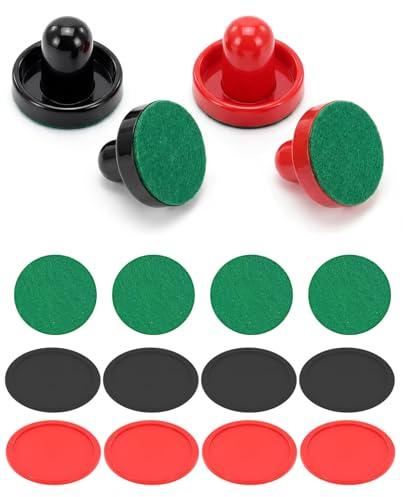 Waaqkid 16 Pcs Air Hockey Pucks and Paddles, Mini Goal Handles Air Hockey Replacement Accessories (4 Pushers, 4 Pads, 8 Pucks)