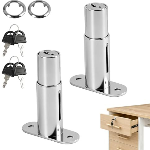 2 Piezas Cerradura de Seguridad de Aleación de Zinc con Llaves para Buzones, Cajones, Taquillas y Armarios, Resistente a la Corrosión, Fácil Instalación, Diámetro Exterior de 19 mm y Longitud de 62 mm