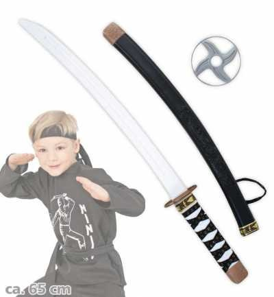 KarnevalsTeufel.de Ninja Schwert Set Kampfstern Samuraischwert Ninjakämpfer Samuraikämpfer Spielschwert Kampfschwert Accessoire zum Kostüm ca. 65 cm