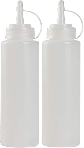 CHILDHOOD 8 oz Squeeze Squirt Condiment Bottles with Cap - Transparent Plastic - for Ketchup Salad dressing Mustard Olive Oil set of (2)