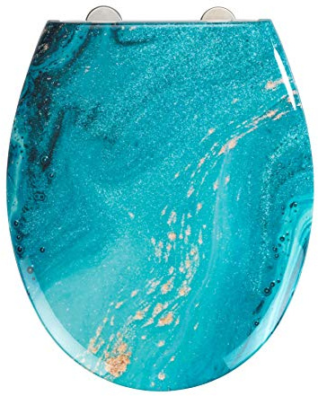 WENKO WC-Sitz Stream, Toilettensitz mit Absenkautomatik, hygienischer WC-Deckel bis 350 kg belastbar, mit Fix-Clip Befestigung, aus antibakteriellem Duroplast, 37 x 44,5 cm