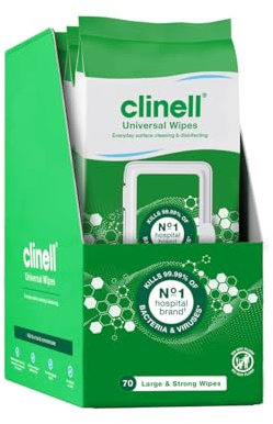 Clinell Universal Cleaning and Disinfecting Wipes for Home - Pack of 4 - 70 XL Wipes per Pack (280 Wipes) - with Moisture Lock Lid - Kills 99.99% of Germs, Antimicrobial, Quick Action