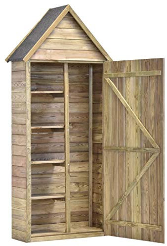 Festnight Capanno da Giardino con Porta in Legno di pino Impregnato Ripostiglio da Giardino con Tetto Piano 77x37x178 cm Casetta per Gli Attrezzi con 5 Ripiani