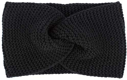 styleBREAKER Damen Feinstrick Stirnband Krausstrick Knoten, Schwarz | Bundweite 20 cm (elastisch für 41-59 cm Kopfumfang), 12 cm breit, weicher Ohrenwärmer mit gewellter Oberfläche.