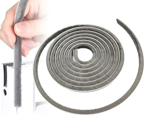 Soezy 16 Ft (5m) 196 Inch Sliding sash Windows Doors Tape Pile Draught excluder Brush Seal Strip weatherstrip 6mm x 12mm (1/4 1/2 Inch, Gray)