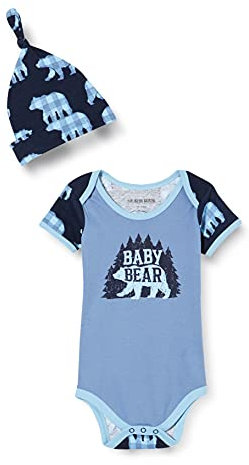Little Blue House Baby-Mädchen Body mit Mütze Kleinkindschläfer, Baby Bär blau, 6-12 Monate