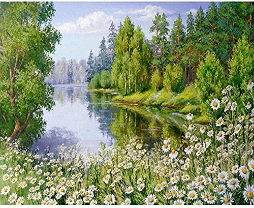 Lentrs Kreuzstich Stickpackungen Vorgedruckt zählen Set Natürliche Landschaft 11CT Skulptur Stickvorlagen Stickbilder Zum Sticken Starter Set FüR Erwachsene Kinder AnfäNger-40X50cm