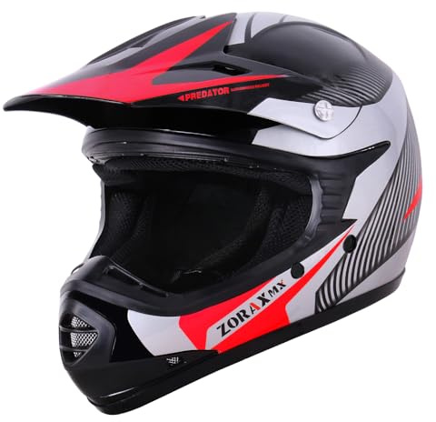 Zorax Red/Silver L (53-54cm) Kids Children Motocross Motorbike Helmet Dirt Bike ATV Motorcycle Helmet ECE 22-06