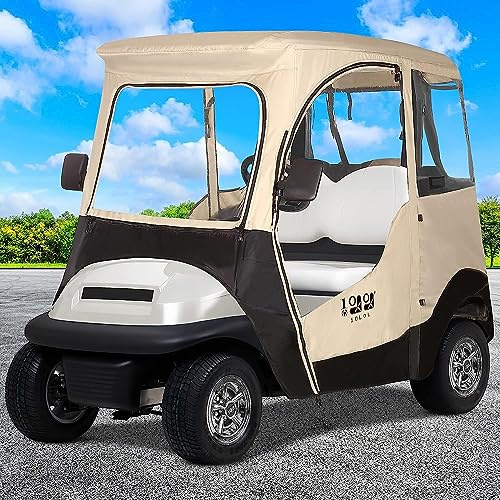 10L0L Deluxe Golf Cart Enclosure für 2 Passagiere Club Car Precedent & Temo,600D Winddicht Wasserdicht 4-Seiten Schutz Golfwagen Warmhalten Abdeckung Fahrgehäuse,Dach bis zu 59 L