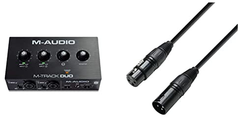 M-Audio M-Track Duo – USB Audio Interface für Aufnahmen, Streaming und Podcasting, mit dualen XLR, Line- & DI-Eingängen & Adam Hall Cables K3DMF0150 DMX Kabel XLR male auf XLR female 1,5m