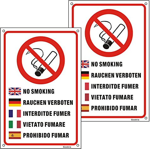 Goodvia Rauchen Verboten Schilder 20 x 30 cm Kunststoff Schild mit Selbstklebend No Smoking Schild Rauchverbot mit UV Schutz für Außenbereich Innenbereich