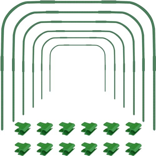 6 Pack Greenhouse Hoops, 86 x 110 cm Garden Hoops with Detachable Stakes, 12Pcs Greenhouse Clamps, Tall Plant Grow Tunnel Hoop, Rust-Free Grow Tunnel, Support Hoops for Garden Fabric, Diameter 11 mm