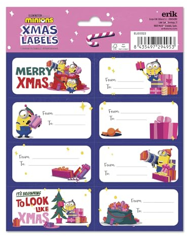 Grupo Erik - Étiquettes Cadeaux de Noël, Minions | Étiquettes Autocollantes, Autocollants de Noël, Étiquette pour Cadeau