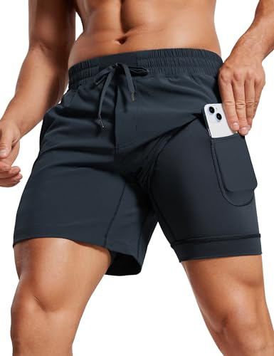CRZ YOGA Herr 2-i-1 Löparshorts med foder - 13 cm Snabbtorkande för träning sport atletisk med fickor Sann marin M