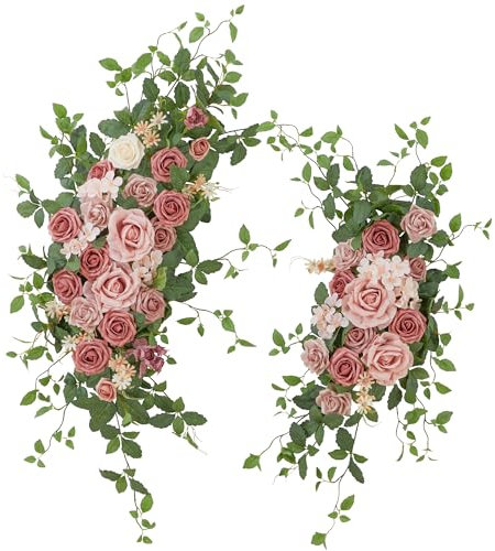 Ting's time Hochzeitsbogen Blume, 2 Stück, künstliche Seide, große Blumengirlande, Hochzeitsbögen für Zeremonie, Empfang, Hintergrund, Blumendekor für Herbst, Hochzeit, Party, Zeremonie (Dunkelrosa)
