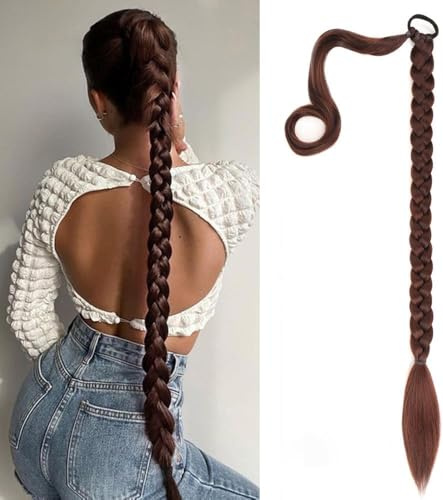 RPAEOY Queue de Cheval Extension Longue Ponytail Cheveux Synthétique Postiche DIY Naturel Droit Lisse A Clip Tresses Cheveux Postiche Queue de Cheval Pour Femme brun foncé