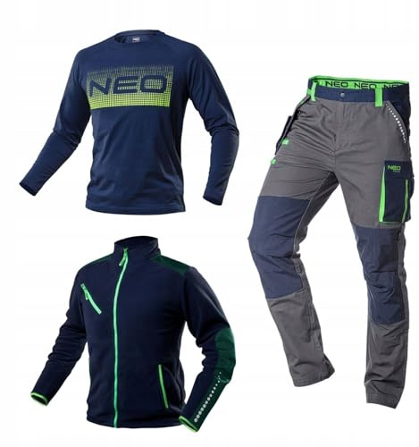 NEO TOOLS Arbeitshose + Fleece-Arbeitsjacke + Arbeits-T-Shirt | Premium Herren Arbeitskleidungssatz Gr. S - 3XL, Hochwertige, Langlebige Arbeitskleidung
