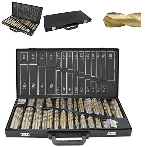 Herrselsam Lot de 230 forets hélicoïdaux à métal HSS - Diamètre : 1-13 mm - Avec revêtement en titane - Pour métal, plastique, brique et bois