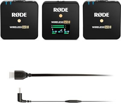 RØDE Wireless GO II Ultrakompaktes Zweikanal-Drahtlos-Mikrofonsystem + SC16 USB-C-auf-USB-C-Kabel (300mm - Android- und Mac-kompatibel) für Filmemachen, Interviews und Content-Erstellung